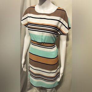 Thml Xs Retro Mod Striped Short Sleeve Summer Casual Dress Boho Lightweight